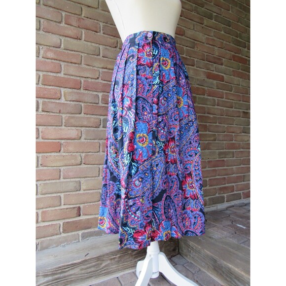 VTG Multicolor Lap Skirt Midi Size 9/10 High Waist Greenwich Square Retro Bright - Picture 9 of 16